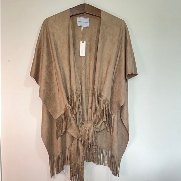 Anthropologie Andersen & Lauth Faux Suede Fringe Poncho Shawl One Size - Picture 2 of 5